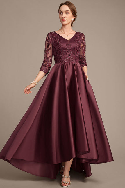 Robe Dentelle Soirée Bordeaux Asymétrique - gallery 2