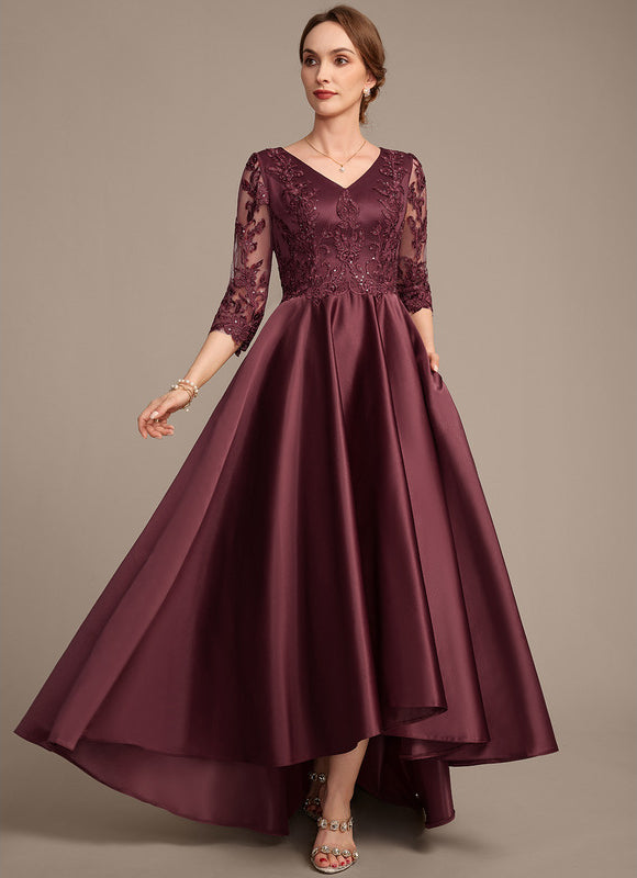 Robe Dentelle Soirée Bordeaux Asymétrique - gallery 2