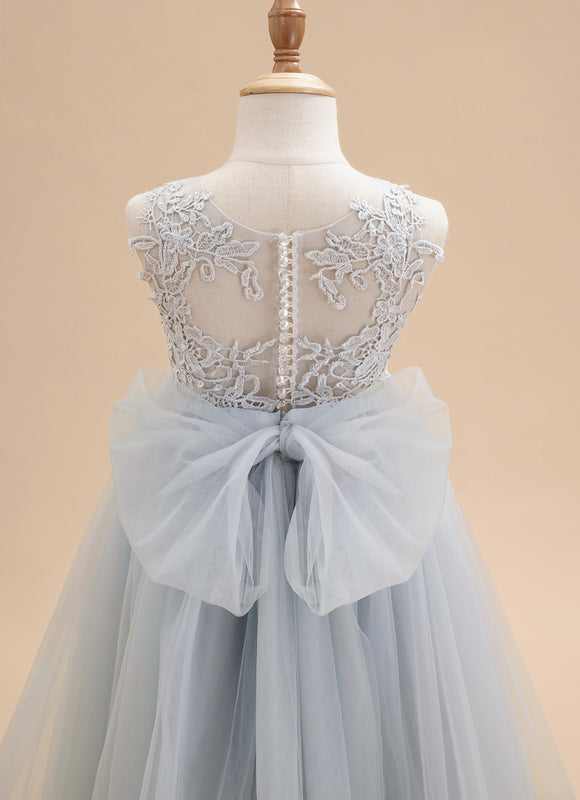 Robe Dentelle Tulle Bleu Clair - gallery 6
