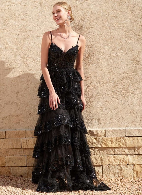 Robe Dentelle À Volants Scintillante
