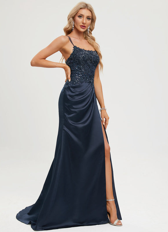 Robe Dentelle Satin Drapé - gallery 6