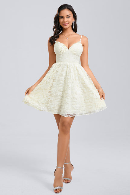 Robe Dentelle Courte Crème - gallery 5