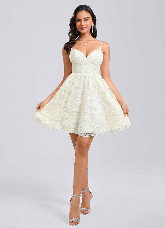 Robe Dentelle Courte Crème - gallery 5