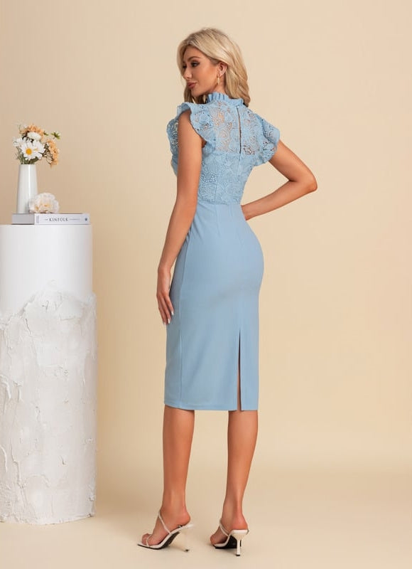Robe Dentelle Midi Bleu Ciel - gallery 1