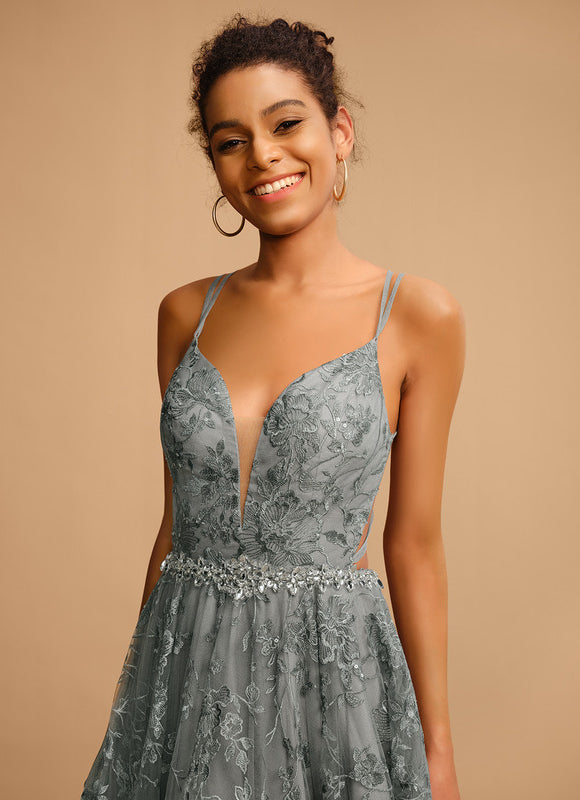 Robe De Soirée Dentelle Verte - gallery 1