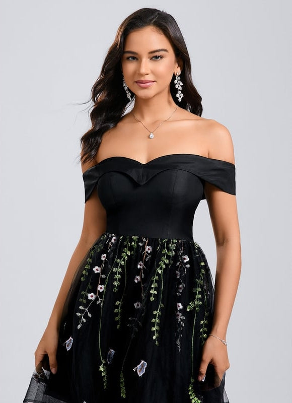 Robe Dentelle Courte Brodée Tulle - gallery 5