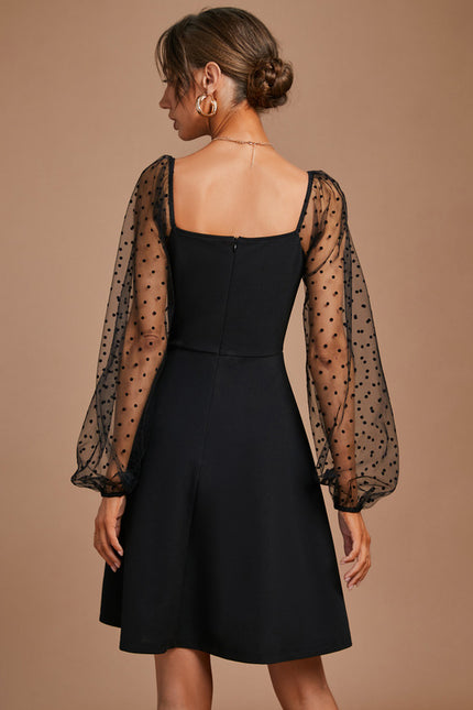 Robe Dentelle Noire À Manches Bouffantes - gallery 5