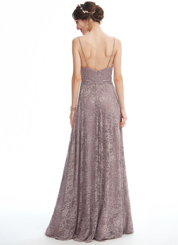 Robe Dentelle Longue Mauve Dentelle - gallery 2