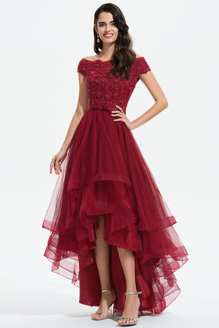 Robe De Cocktail Asymétrique Dentelle - gallery 2