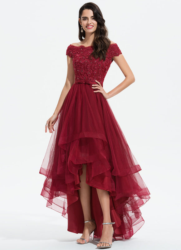 Robe De Cocktail Asymétrique Dentelle - gallery 2