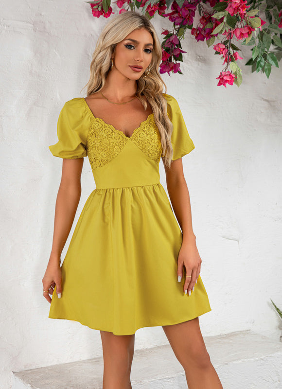 Robe En Dentelle Jaune