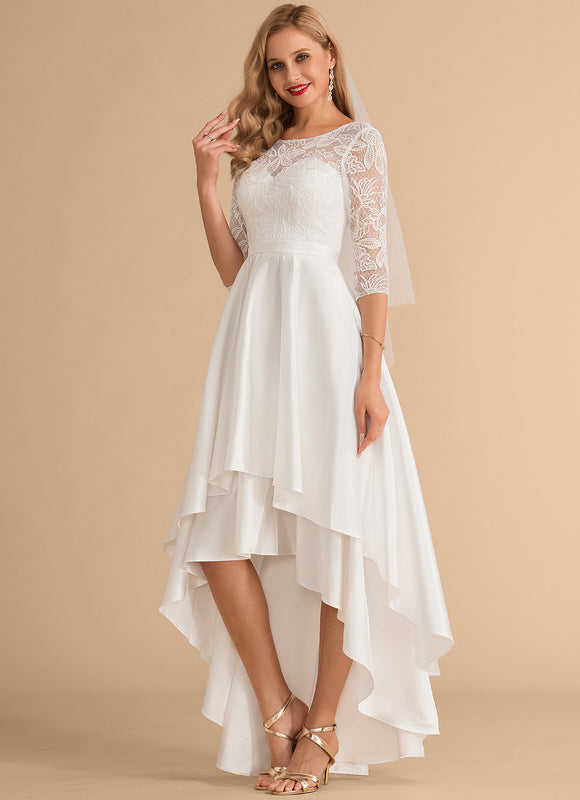 Robe Dentelle Asymétrique Satinée - gallery 1