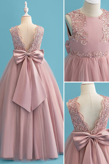 Robe Dentelle Fille Rose Élégante