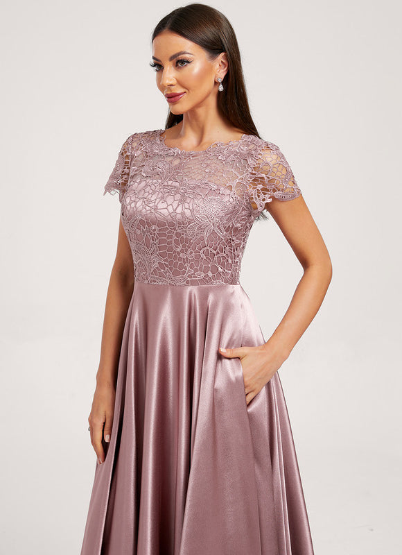 Robe Dentelle Satin Mauve - gallery 4