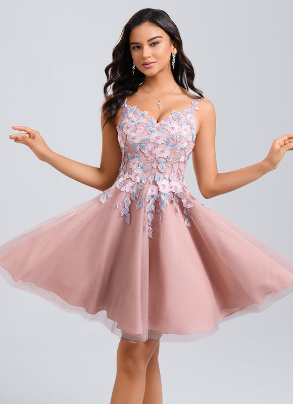 Robe Dentelle Courte Tulle Floral - gallery 3