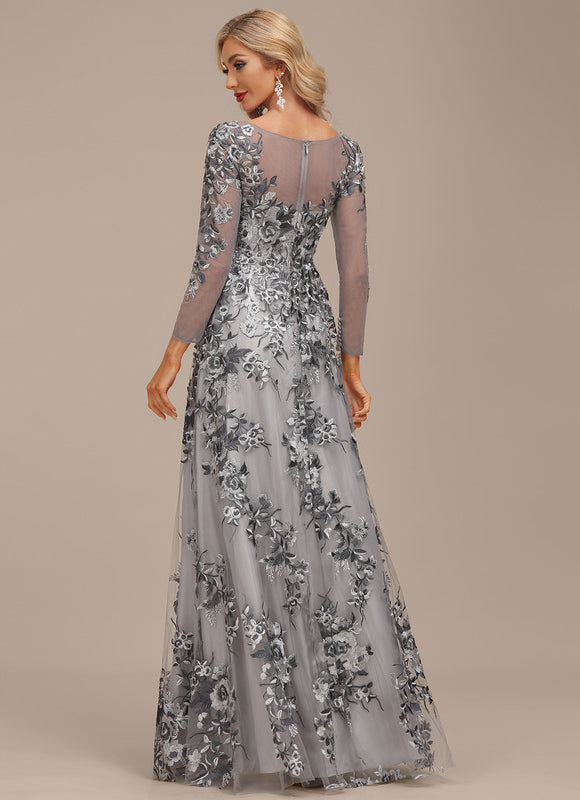 Robe Dentelle Florale Grise - gallery 4