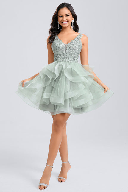 Robe Dentelle Tulle Vert Émeraude - gallery 5