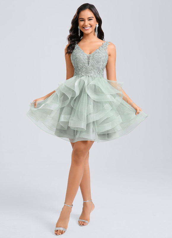 Robe Dentelle Tulle Vert Émeraude - gallery 5