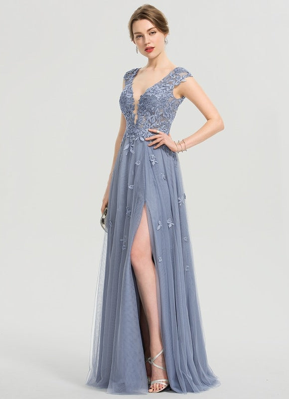 Robe Dentelle Grise Élégante - gallery 4