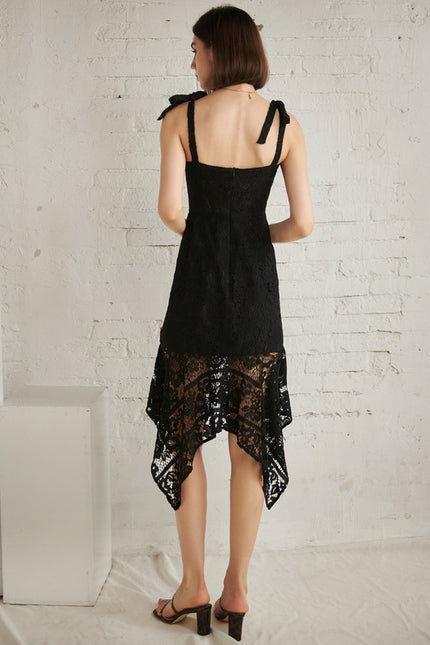 Robe Dentelle Noire Asymétrique - gallery 5
