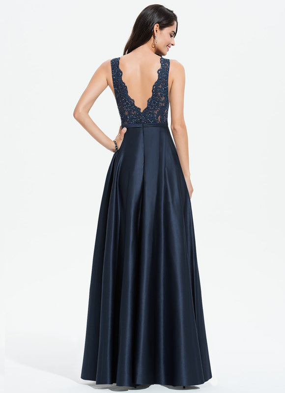 Robe Dentelle Noire Satinée - gallery 3