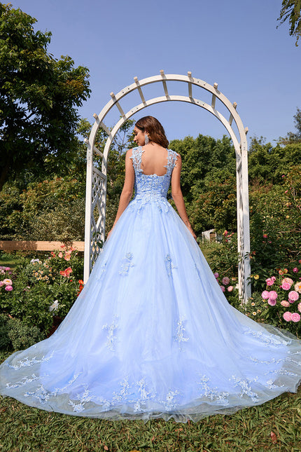 Robe Dentelle Bal Bleu Pastel - gallery 1