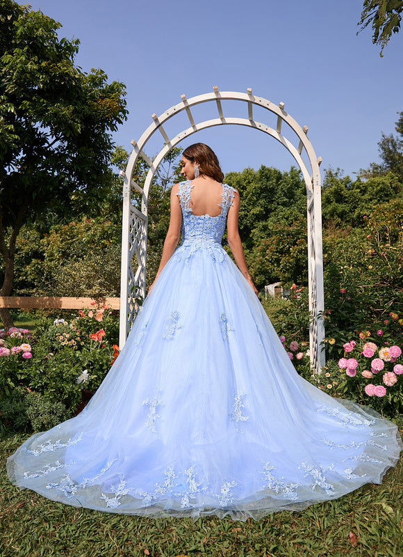 Robe Dentelle Bal Bleu Pastel - gallery 1