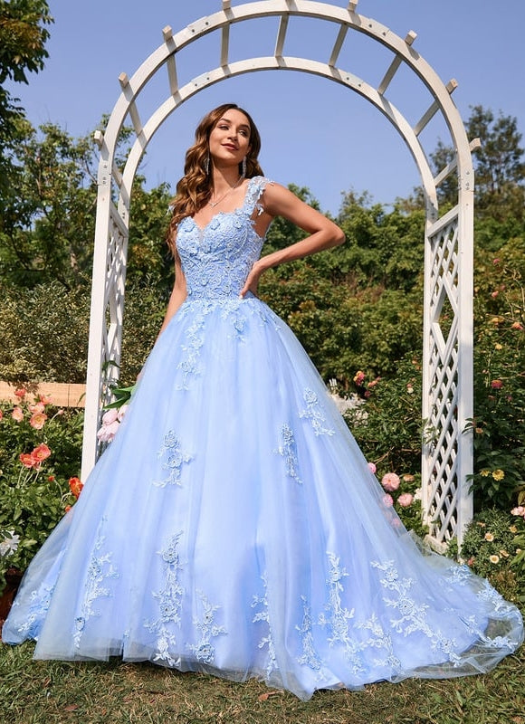 Robe Dentelle Bal Bleu Pastel - gallery 3