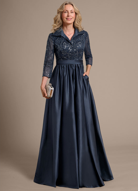 Robe Dentelle Satin Bleu Marine