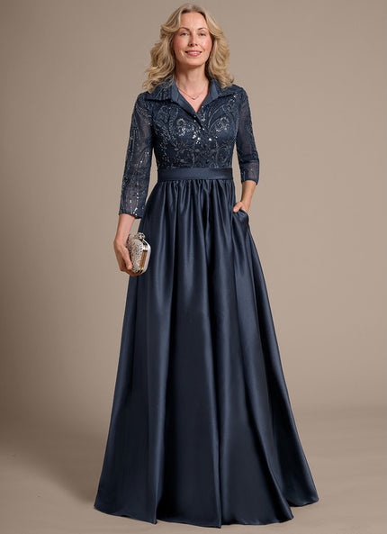 Robe Dentelle Satin Bleu Marine