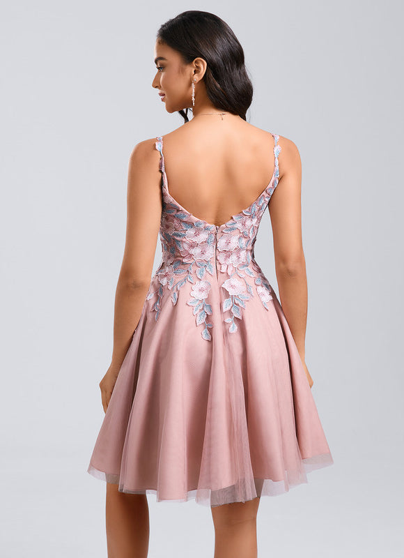 Robe Dentelle Courte Tulle Floral - gallery 6