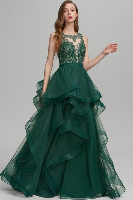 Robe Dentelle Émeraude Volants