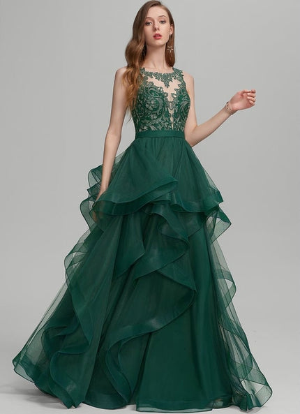 Robe Dentelle Émeraude Volants