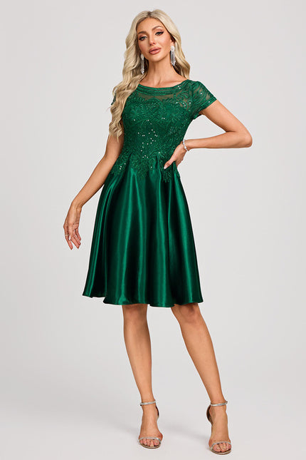 Robe Dentelle Cocktail Satin Émeraude - gallery 4