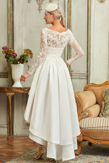 Robe Dentelle Nuptiale Asymétrique Satinée - gallery 6