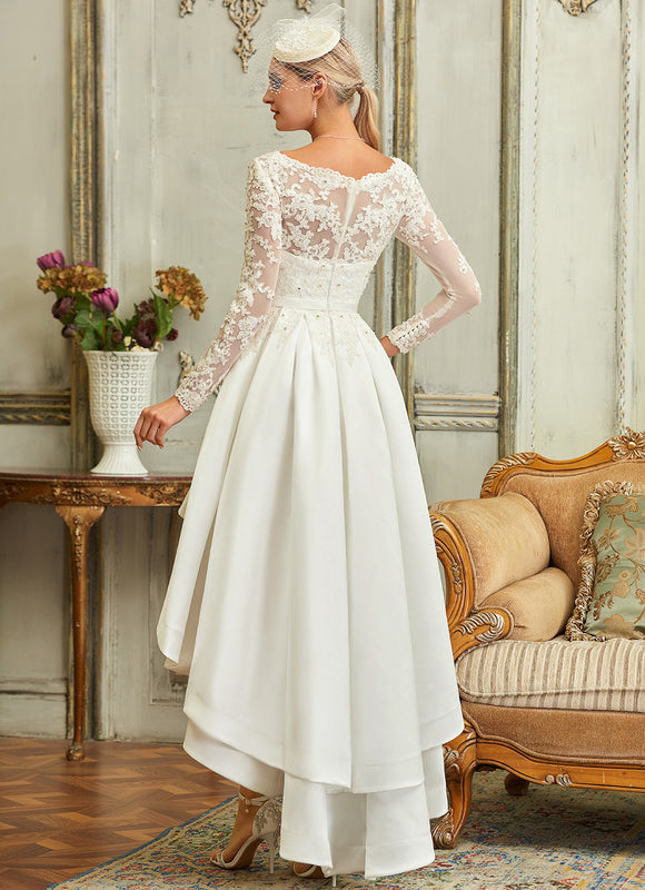 Robe Dentelle Nuptiale Asymétrique Satinée - gallery 6