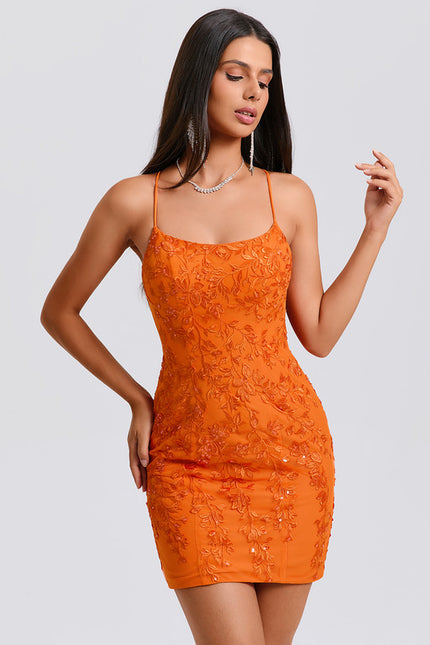 Robe Dentelle Orange Scintillante - gallery 2