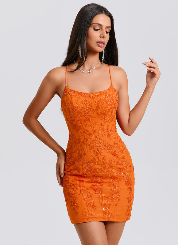 Robe Dentelle Orange Scintillante - gallery 2
