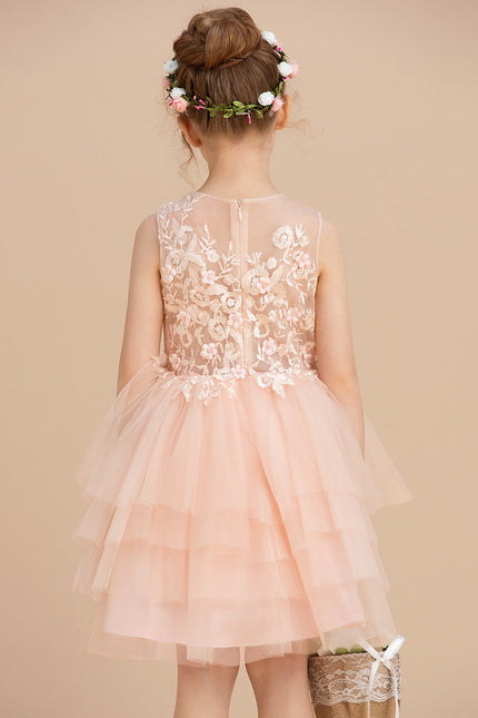 Robe Dentelle Tulle Pêche Fleurs - gallery 2