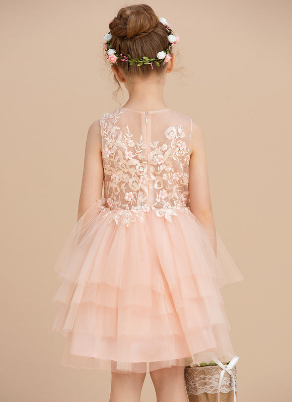 Robe Dentelle Tulle Pêche Fleurs - gallery 2