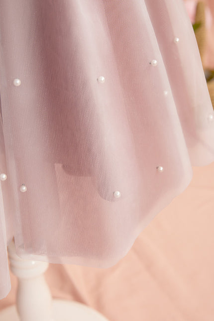 Robe Dentelle Fille Rose Perlée - gallery 5