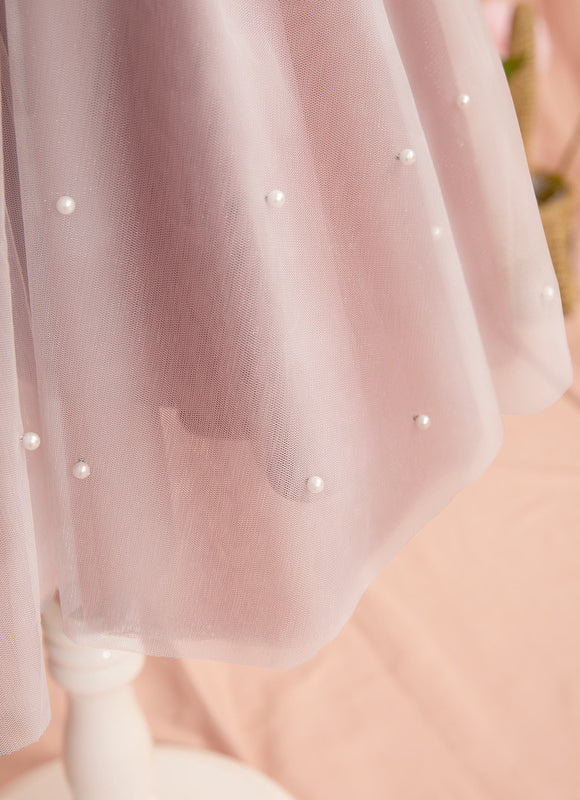 Robe Dentelle Fille Rose Perlée - gallery 5