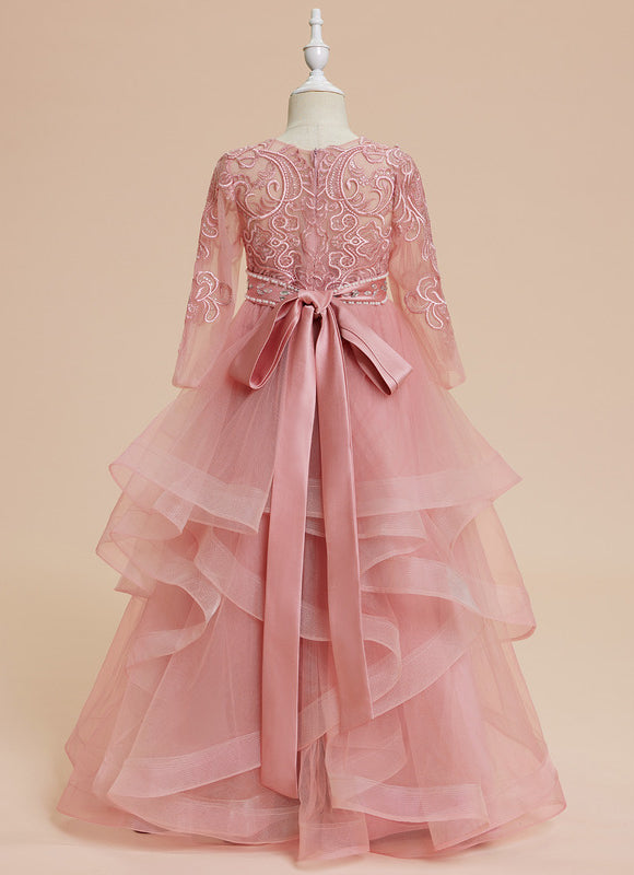 Robe Dentelle Volants Rose - gallery 4