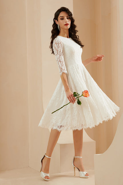 Robe Dentelle Dentelle Écrue - gallery 5