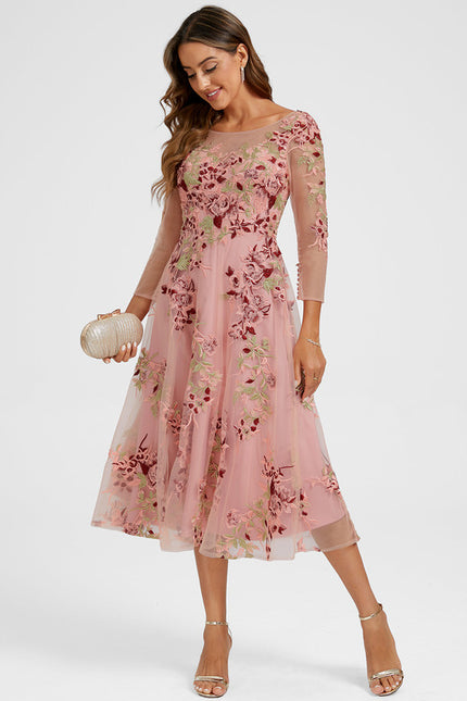 Robe Cocktail Rose Poudré Dentelle - gallery 4