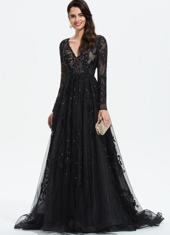 Robe Dentelle De Soirée Scintillante - gallery 3