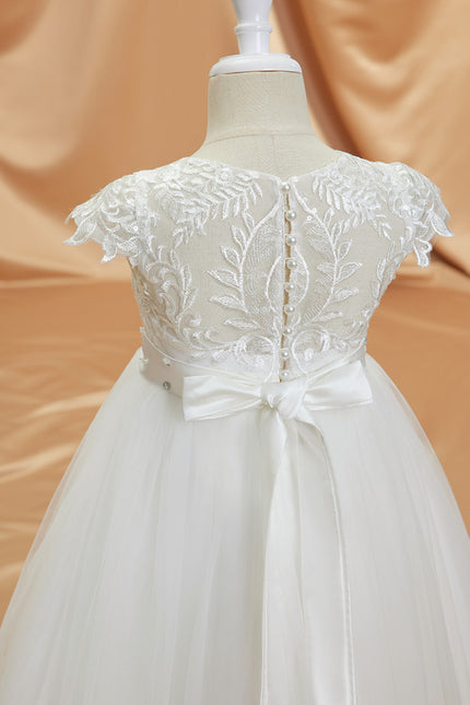 Robe Dentelle Nuptiale Enfant Tulle Ornée - gallery 3