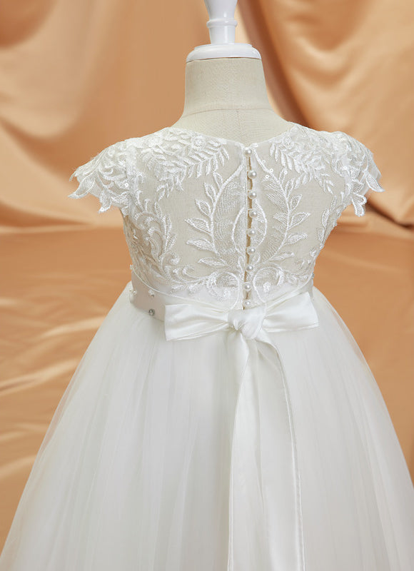 Robe Dentelle Nuptiale Enfant Tulle Ornée - gallery 3