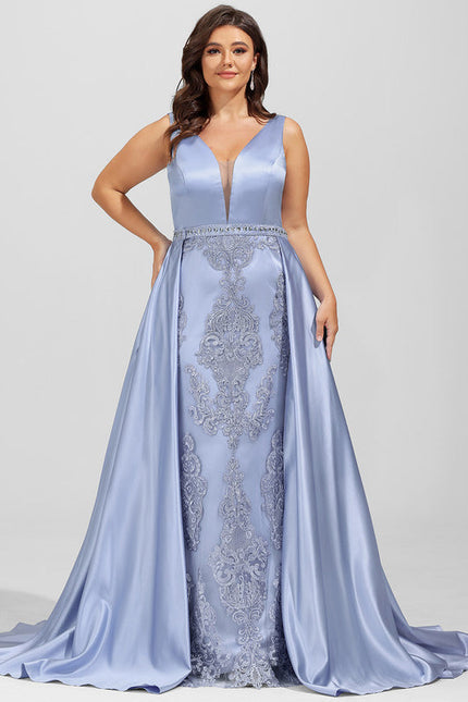 Robe Dentelle Satinée Bleue - gallery 7