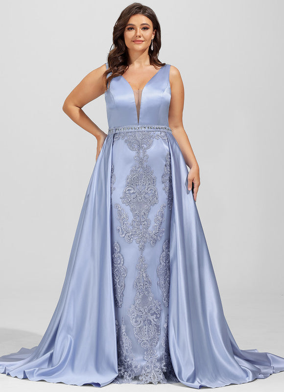 Robe Dentelle Satinée Bleue - gallery 7